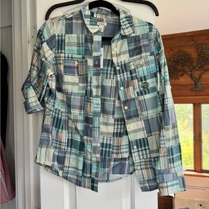L.L. Bean Blue and Green Plaid Button-Down Shirt